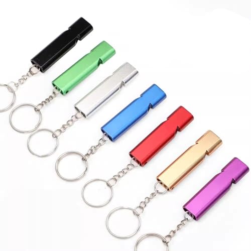 JUJUGO 防災ホイッスル 7個セット 大音量 非常用 緊急笛 防犯ブザー代用 登山 アウトドア 救難 SOS キーチェーン付 家族分の備えに最適